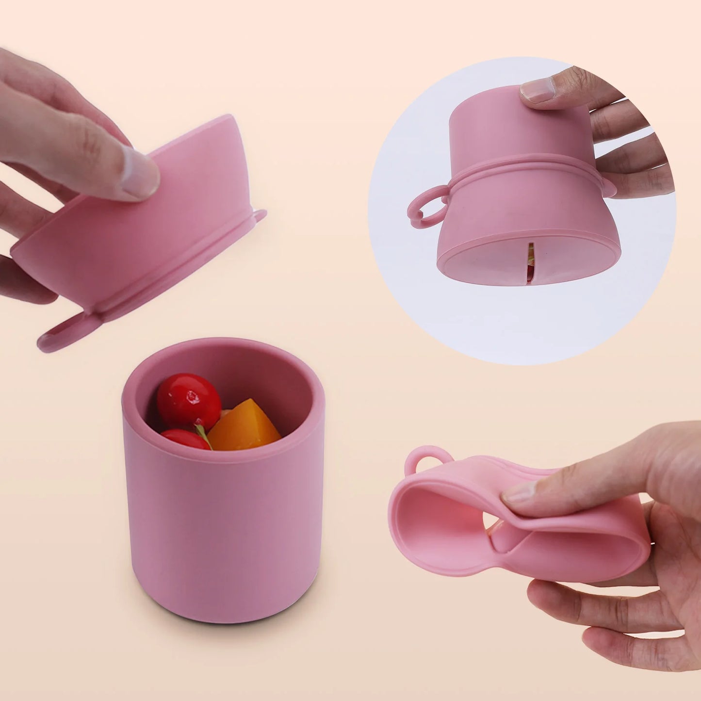 Portable Silicone Cup with Handle Food Grade Easy Clean Travel Mug BPA Free Leak Proof Drinking Cup for Outdoor Office