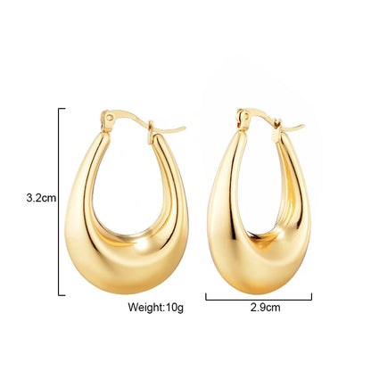 Fashion Glossy Stainless Steel U Shape Hoop Earrings For Women Gold Color Thick Geometric Ear Buckle Huggie Jewelry Earrings