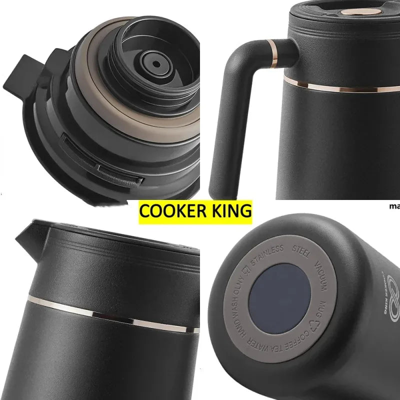 COOKER KING 1L Stainless Steel Thermal Carafe Flask Jug, Vacuum Insulated Coffee Pot For Keeping Hot/Cold Coffee, Tea, Water