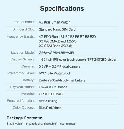 2025 New Smart Watches 4G Kids GPS AGPS LBS SOS Music Playback Dual Camera Smartwatch Waterproof 900mAh Boy Girl Children Gift