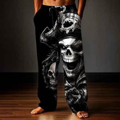 Men's Skull Skeleton Printed Trousers Baggy Pants Casual Pants Mid Waist Elastic Drawstring Waist Pants for Men Streetwear Fall