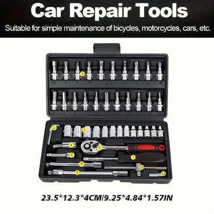 151/46-Piece Premium Automotive Tool Kit or a wet wipe | Ratchet Torque Wrench Ultra-Portable for Auto/Bike/Motorcycle Repair