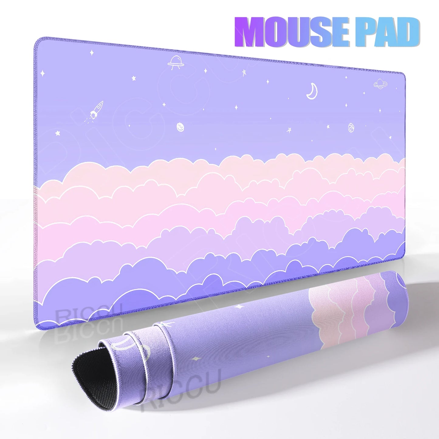 Skyscape Large Mouse Pad Pastel Purple Clouds Minimalist Mousepad Gamer Laptop Deskpad Office Accessory Desk Mat Cabinet Setup