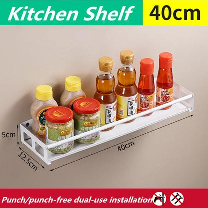 Spice Rack Wall Mount Kitchen Spice Organizer Storage Shelf Punch-Free Shelves Holder for Kitchen Wall Bathroom Household Items
