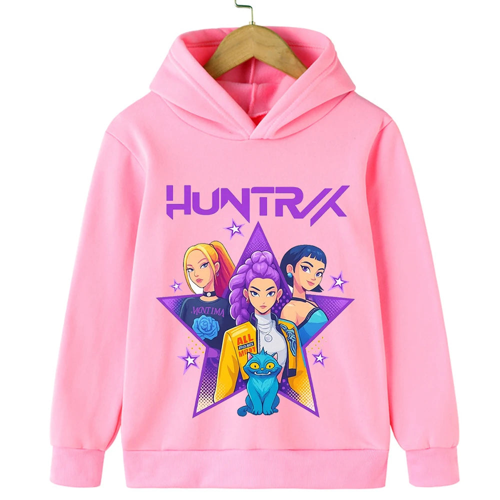 2025 Movie KPop Demon Hunters Cartoon Girls Boys Hoodies Children's Korean Wave Print Fashion Casual Tops Casual Girls Clothing