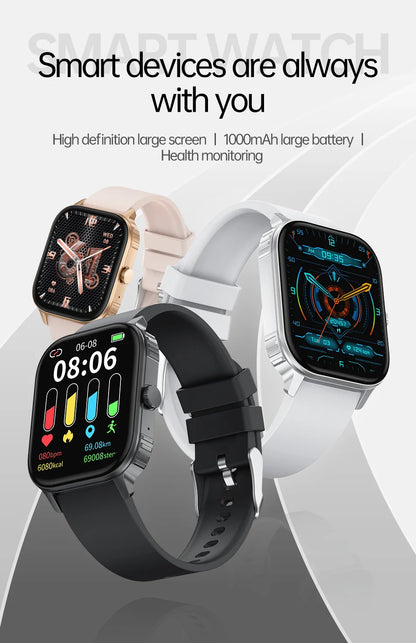 2025 new smart watch 1000MAH 2.04 inch ultra HD screen all day health heart rate detection 70+ sports IP68 waterproof BT call