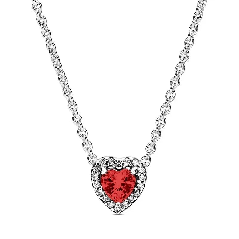 New 925 sterling silver heart-shaped earrings, rings, necklaces, pink red rainbow luxury set, sparkling charm jewelry,  gifts