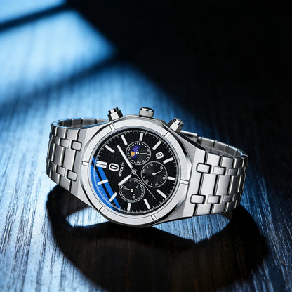 QINGXIYA Brand New Fashion Chronograph Quartz Watch for Men Stainless Steel Waterproof Luminous Date Luxury Men's Watches Reloj