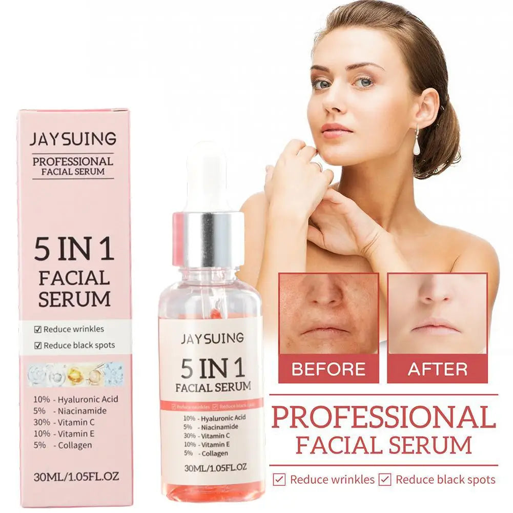 5-in-1 Face Serum 30ml - Moisturizing, Whitening, Anti-Wrinkle, Anti-Aging, Vitamin C & Hyaluronic Acid for Pore Minimizing