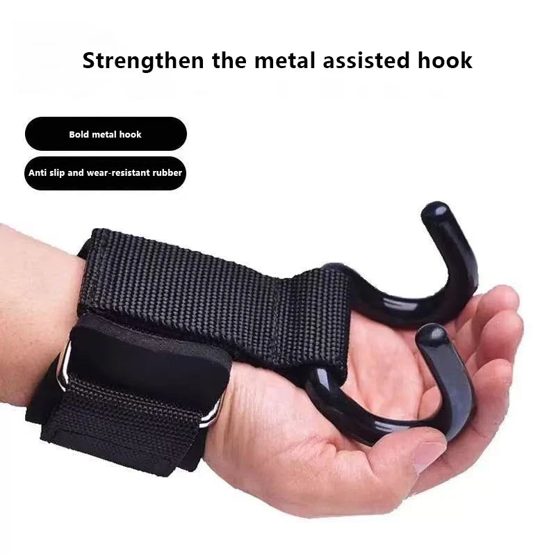 2PCS Weight Lifting Hook Grips With Wrist Wraps Hand-Bar Wrist Strap Gym Fitness Hook Weight Strap Pull-Ups Power Lifting Gloves
