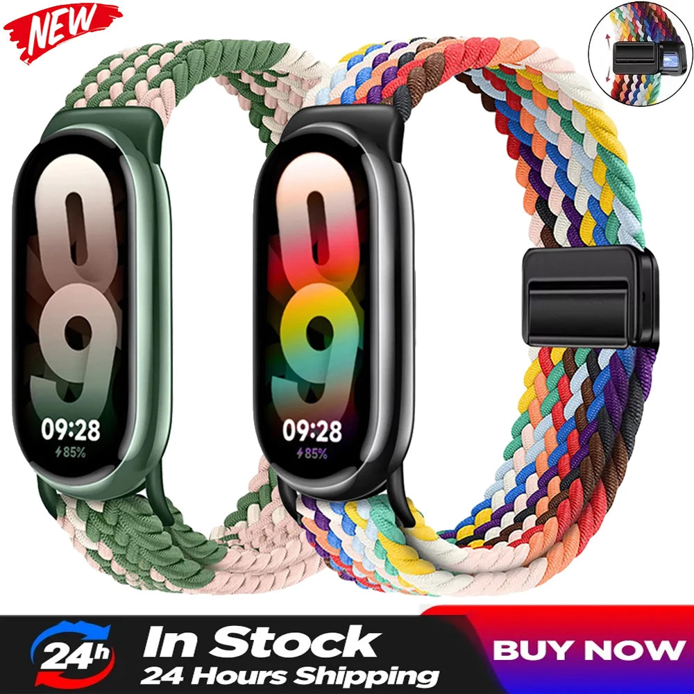 Braided Loop Strap For Xiaomi Band 9 8 Magnetic Buckle Mi band 9 Nylon Bracelet Comfortable Wristband For Mi Band 10 Accessories