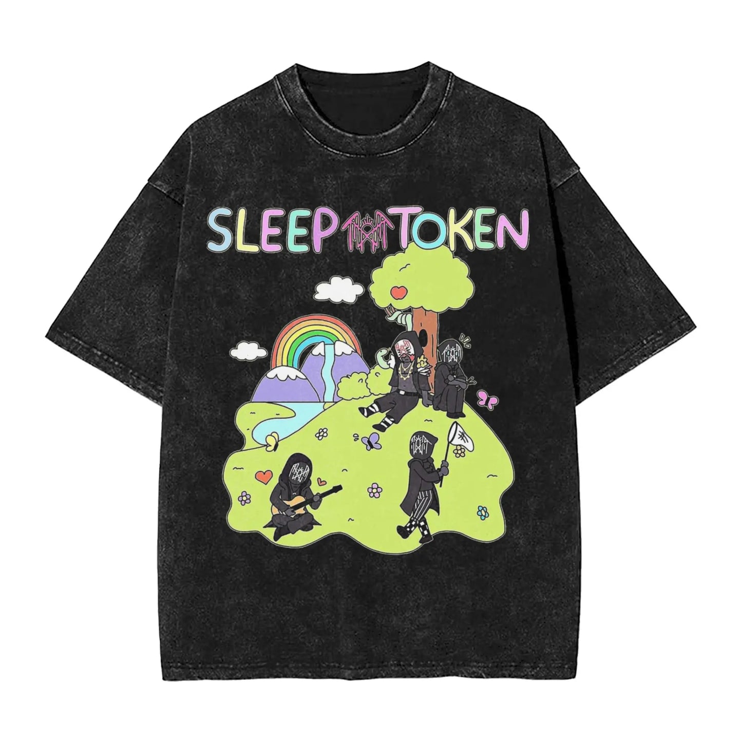 Sleep Rock Music Tokensd Even In Arcadia T Shirt Hip Washed Short Sleeve High Street T-Shirt Fashion for Men Women Streetwear
