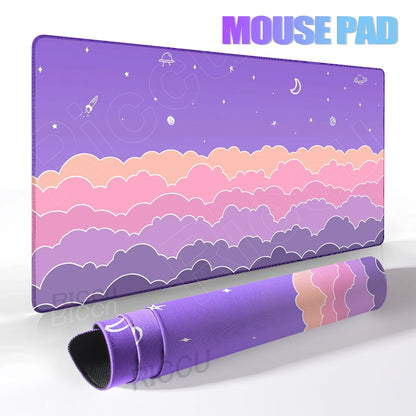 Skyscape Large Mouse Pad Pastel Purple Clouds Minimalist Mousepad Gamer Laptop Deskpad Office Accessory Desk Mat Cabinet Setup