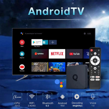 Very Fast Smart TV Box Q1 H313 8K Android 14 TV Box Support Dual Wifi 5G BT6.0 Google Assistant 8GB 128GB Streaming Media Player
