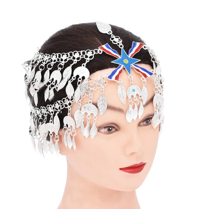 Vintage Silver Plated Moon Leaves Hair Accessories Boho Afghan Ethnic Women's Hair Jewelry Assyrian Tribe Bride Wedding Headband