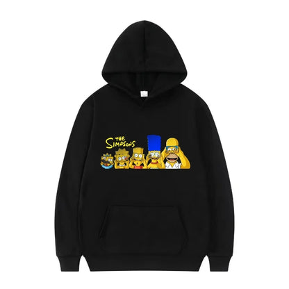 Disney The Simpsons Funny Pattern Casual Hooded Tops Men Woman Loose Comfortable Winter Black Sports Pullovers Fashion Clothing