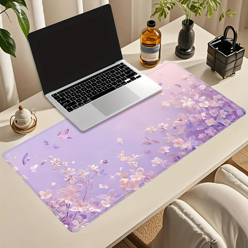 Dreamy Flower Butterfly Mouse Pad Purple Floral  Non-Slip Office or Home Workspace Office Desk Accessory Mouse Pads for Desk