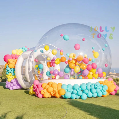 JOLLY TOYS Balloon Inflatable Bubble House with Trampoline and Transparent Dome PVC Material with Blower for Children Birthday