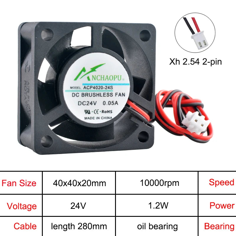 ACP4020 4cm 40mm fan 40x40x20mm DC5V/12V/24V 2pin Axial flow fan cooling fan for power printer industrial control computer