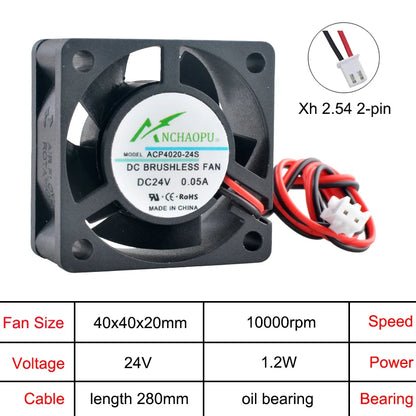 ACP4020 4cm 40mm fan 40x40x20mm DC5V/12V/24V 2pin Axial flow fan cooling fan for power printer industrial control computer