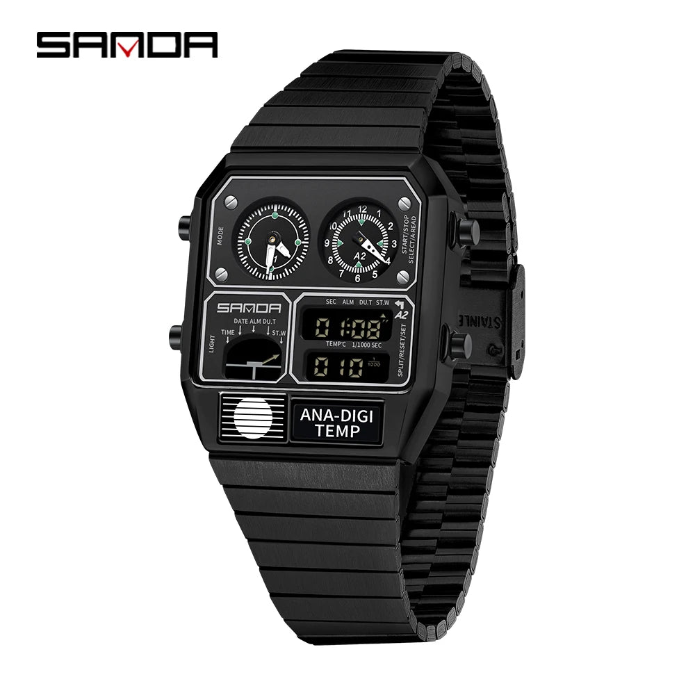 SANDA New 3192 Men's Square Men's Electronic Watch Waterproof LED Thermometer Stopwatch For Men's Electronic Watch