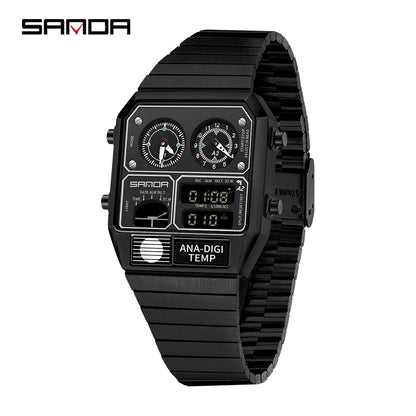 SANDA New 3192 Men's Square Men's Electronic Watch Waterproof LED Thermometer Stopwatch For Men's Electronic Watch