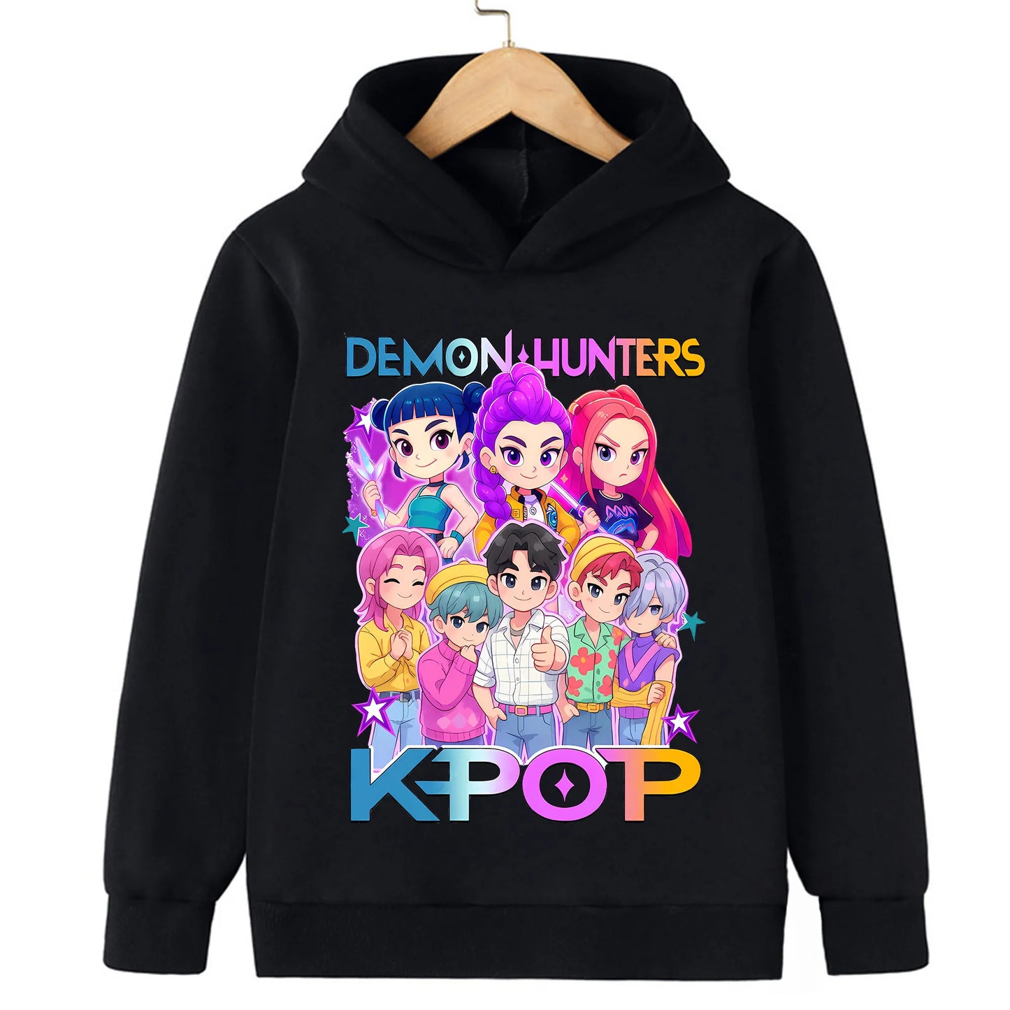 2025 KPop Demon Hunter Cartoon Girls Boy Hooded Sweatshirt Warm Children's Korean Wave Fashion Casual Tops Casual Girls Clothing