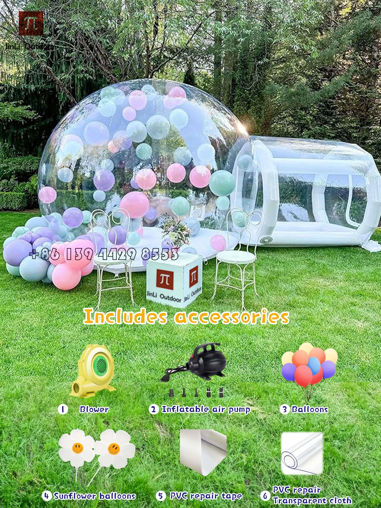 Inflatable Bubble House Kids Play Tent with Blower Transparent PVC Outdoor Dome for Birthday Party Trampoline Play & Gifts