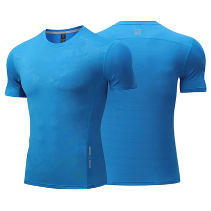 Dry Fit Men Running Shirt Tops Fitness Compression Gym Polyester Sports T-shirt Outdoor Workout Training Muscle Fit Clothing