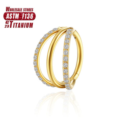 F136 Titanium Piercing Hinged Segment Hoops CZ Stone Nose Rings Ear Cartilage Tragus Helix Earrings Piercing Body Jewelry