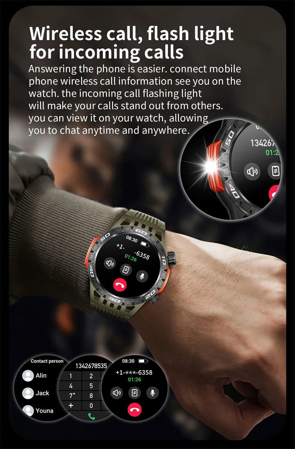 Smart Watch Men With LED Lighting Compass Sports Fitness Tracker Watch IP68 Waterproof Bluetooth Talk SmartWatch For Android IOS