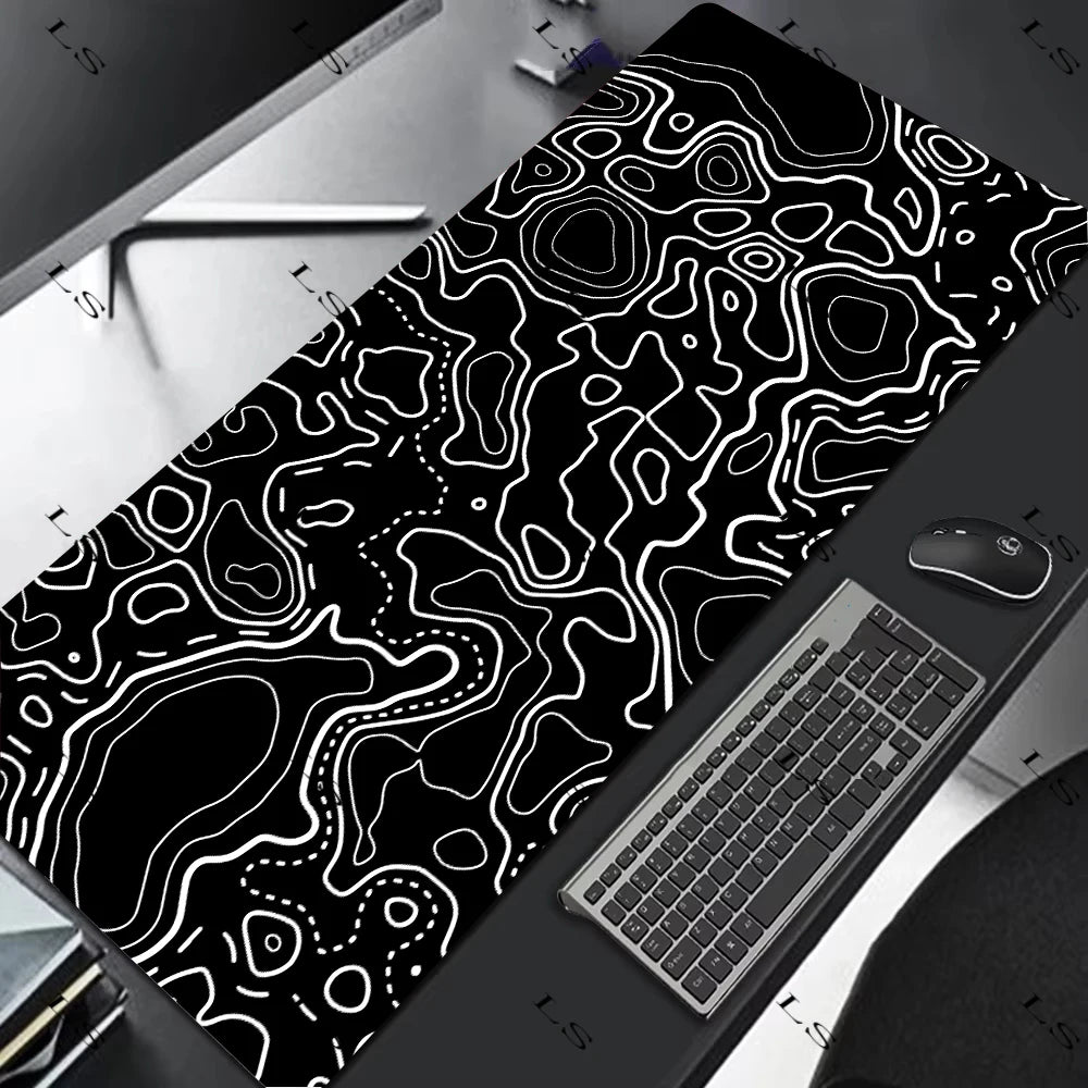 Black White Topographic Map XXL Mouse pad Computer Keyboard Pad Mouse Mat Gamer Soft Office Carpet Table Mat Desktop MousePad