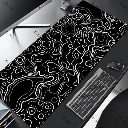Black White Topographic Map XXL Mouse pad Computer Keyboard Pad Mouse Mat Gamer Soft Office Carpet Table Mat Desktop MousePad