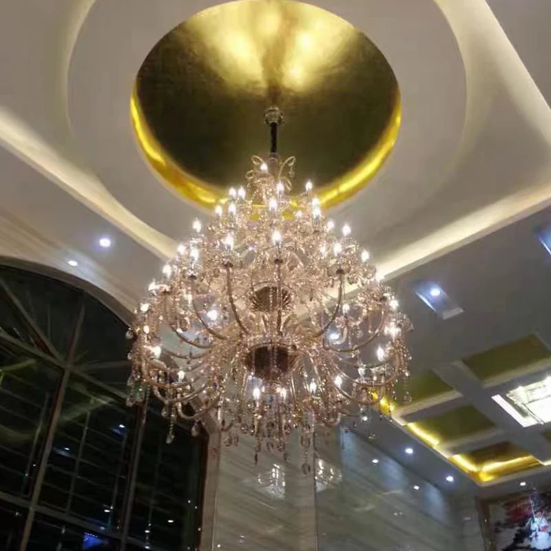 Duplex Crystal Chandeliers European Clubhouse Villa Creative Clndle Lamp Staircase Crystal Chandelier Lighting For Living Room