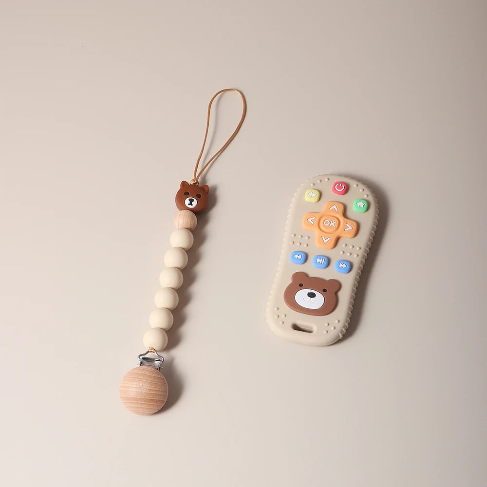 Pacifier clip and Baby Teether TV Remote Control Shape Silicone Teether Teething Toy Kids Sensory Educational Toy baby gift set