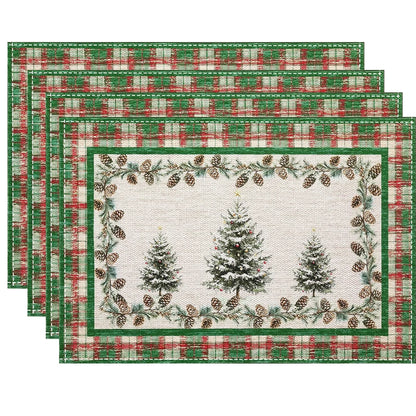 Retro Checkered Christmas Tree  Linen Placemat  Table Mats Rectangular Non Slip Dining Table for Kitchen Home Decor Essentials