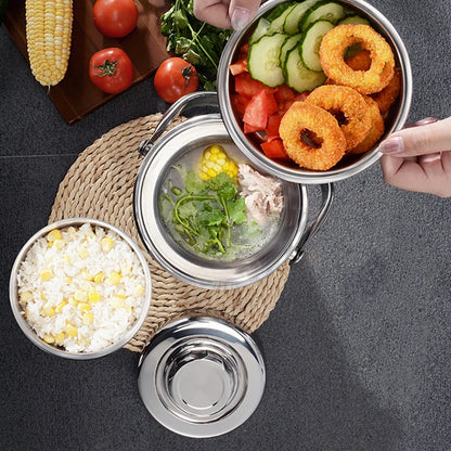 Stainless Steel Insulation Barrel Portable Insulated Lunch Box Drum Shape 3 Layer Round Lunch Box Stainless steel thermal Pot