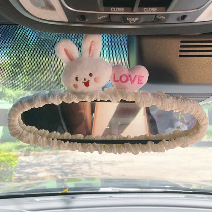 Cute Cat Rabbit Car Cartoon Seat Belt New Rearview Mirror Figure South Korea Car Mirror Hanging Accessories Pink Interior Woman