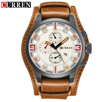 CURREN 8225 Luxury Large Dial Calendar Watch, Water-Resistant Blue Light Dial Quartz Leather Watch