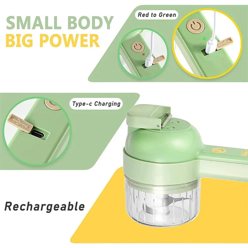 Cordless 4-in-1 Electric Vegetable Meat Garlic Onion Pepper Chopper Rechargeable Food Processor Kitchen Appliance