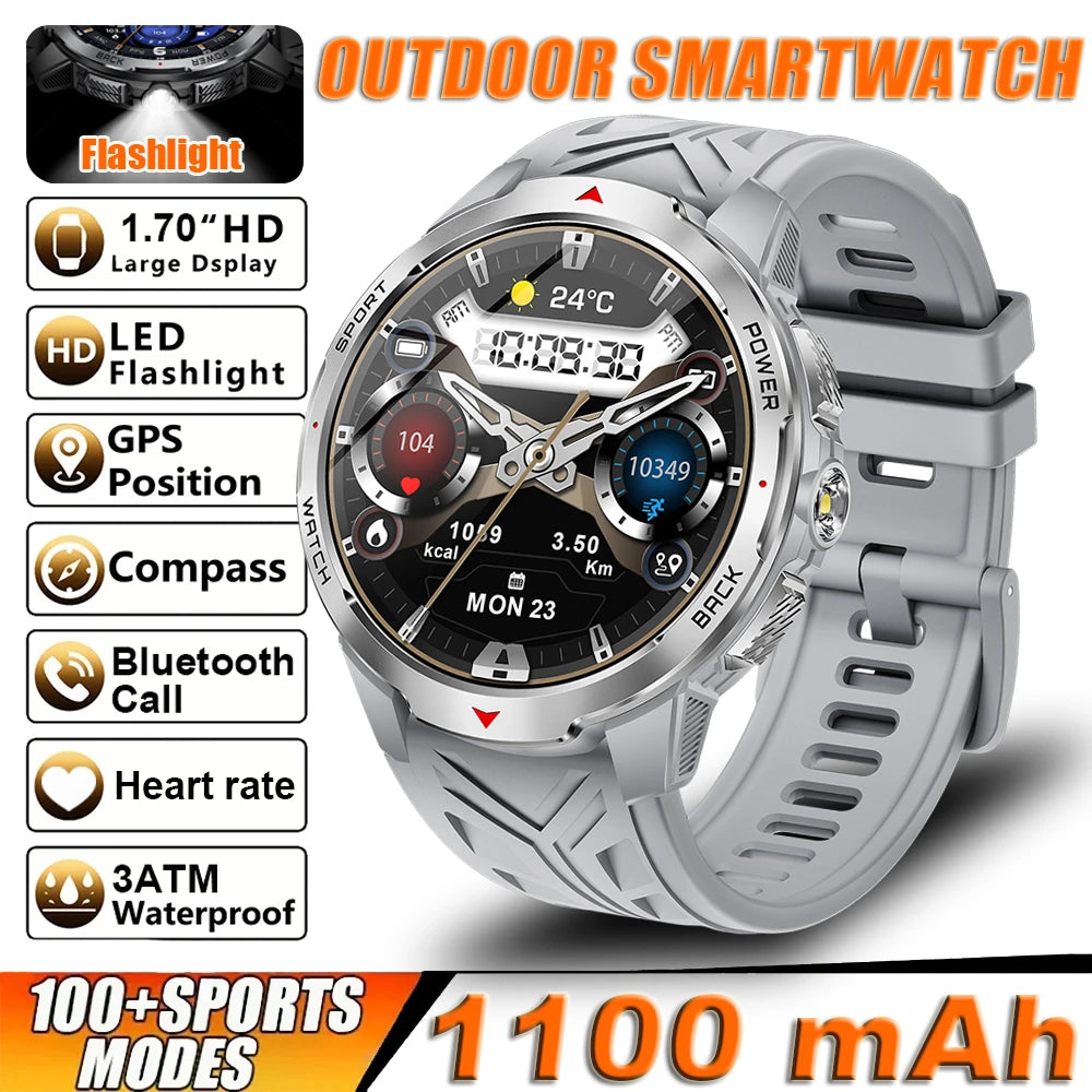 2026 New Smart Watch Men with Flashlight Sports 3ATM Waterproof 1100 mAh Large battery BT Call  Man for Android iOS Smartwatch