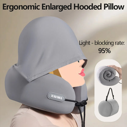 1pc Car Interior U-shaped Pillow, Neck Support Hooded Travel Portable Airplane Neck Pillow, Memory Foam Travel Pillow, Foldable