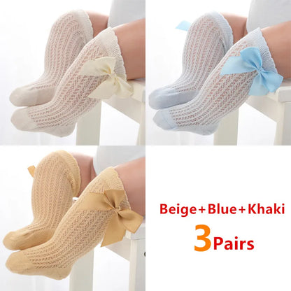 3Pairs/Lot Summer Baby Girls Socks Toddler Infant Bow Cotton Mesh Breathable Socks Newborn Princess Girl Socks For 0-3 Years