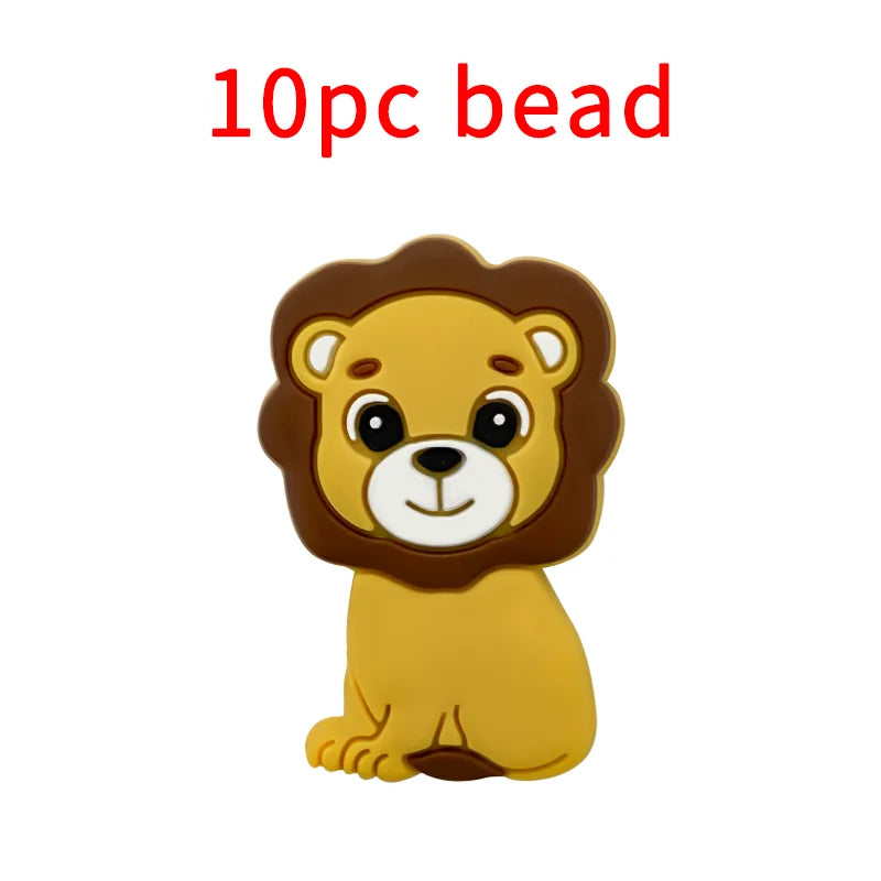 1/3/10pcs Lion Baby Silicone Teether Beads Toy DIY Pacifier Chain Necklaces Pendant Bite Chew Rodent For Teething Kids Toys