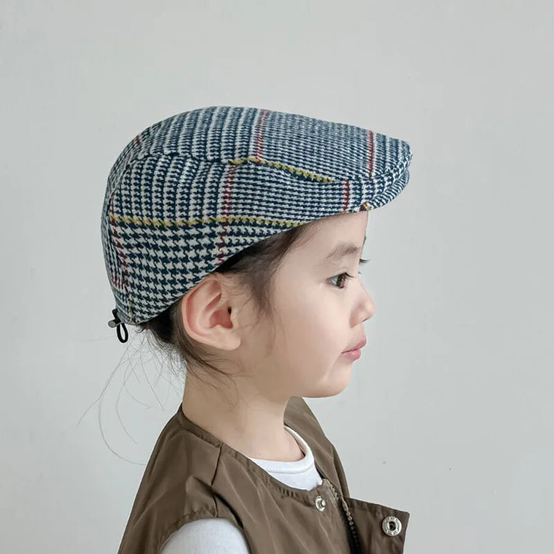 British Style Children's Forward Cap Retro Plaid Newsboy Hat Casual Octagonal Trendy Korean Version Knitted Casual Artist Hat