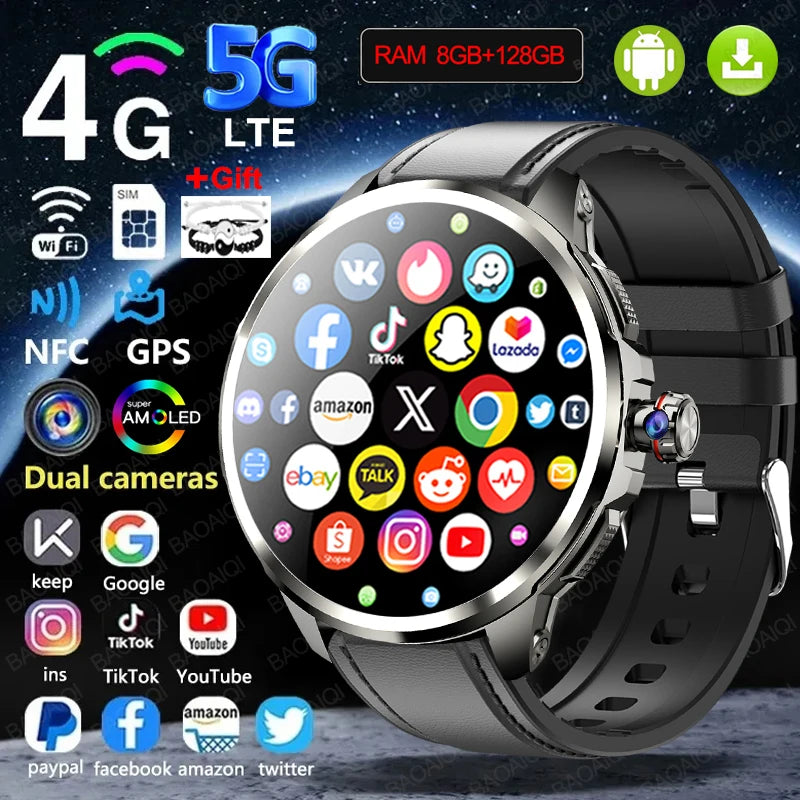 5G/4G Smart Watch 720*720 AMOLED 1.95 inch HD 900W Camera 8GB+128GB RAM 1990mAh Clock GPS WIFI Google APP Smartwatch Android 9.0