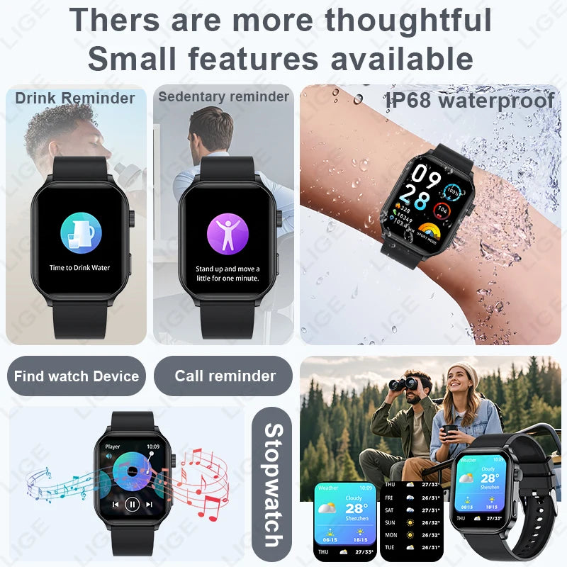 LIGE NEW Smart Watch Daily Monitoring Voice Assistant Wireless Call Notification Music Control Men Women Waterproof Smartwatch