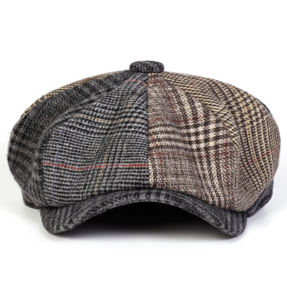 Unisex Retro Grid Stitching Newsboy Caps Men British Painters Hats Spring and Autumn Berets Hip Hop Berets