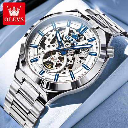 OLVES 6722 Mens Watch Original Luxury Skeleton Automatic Mechanical Watch Waterproof Luminous Stainless Steel Watches For Man