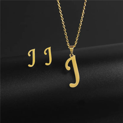 A-Z 26 Stainless Steel Initial Necklace and Earring Jewelry Set Letter Pendant Chain Alphabet Mom Christmas Gift